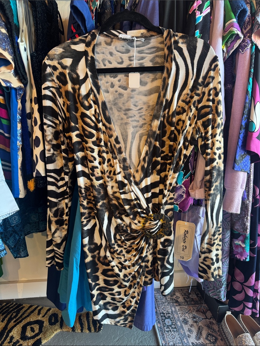 Vintage Caché Animal Print Wrap Tunic Top